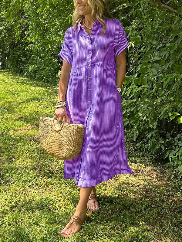 Robe rayée lin et coton – Élégance intemporelle