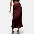 Jupe midi en satin taille haute pour femme