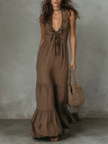 Robe longue lin coton col V sans manches