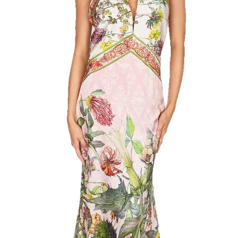Robe Imprimée Fleuri col Halter — Longueur Maxi