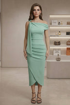 Sage green wrap neck midi dress