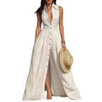 Robe chemise sans manches à taille haute