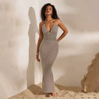 Knitted V-neck beach dress