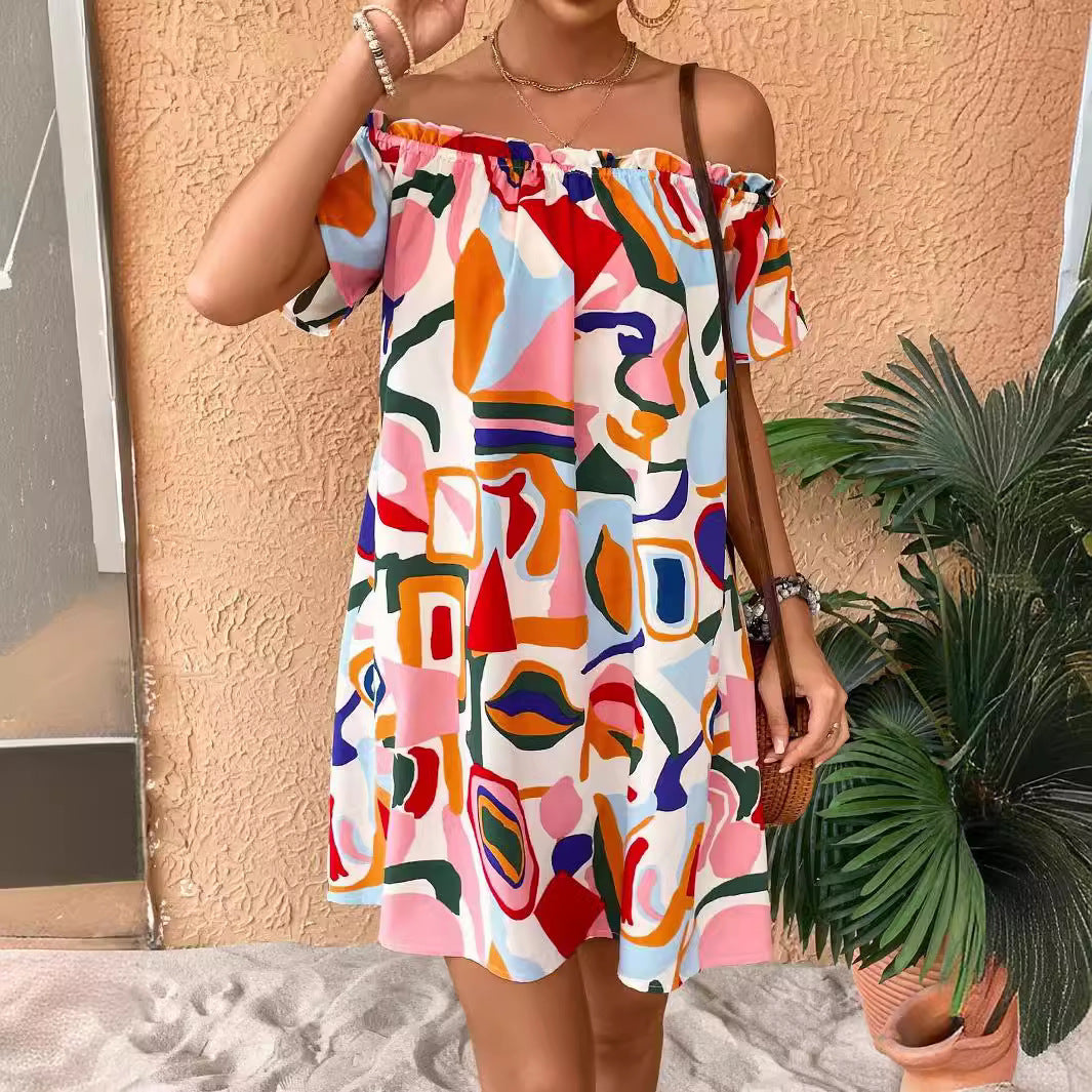 Tropical print strapless mini dress
