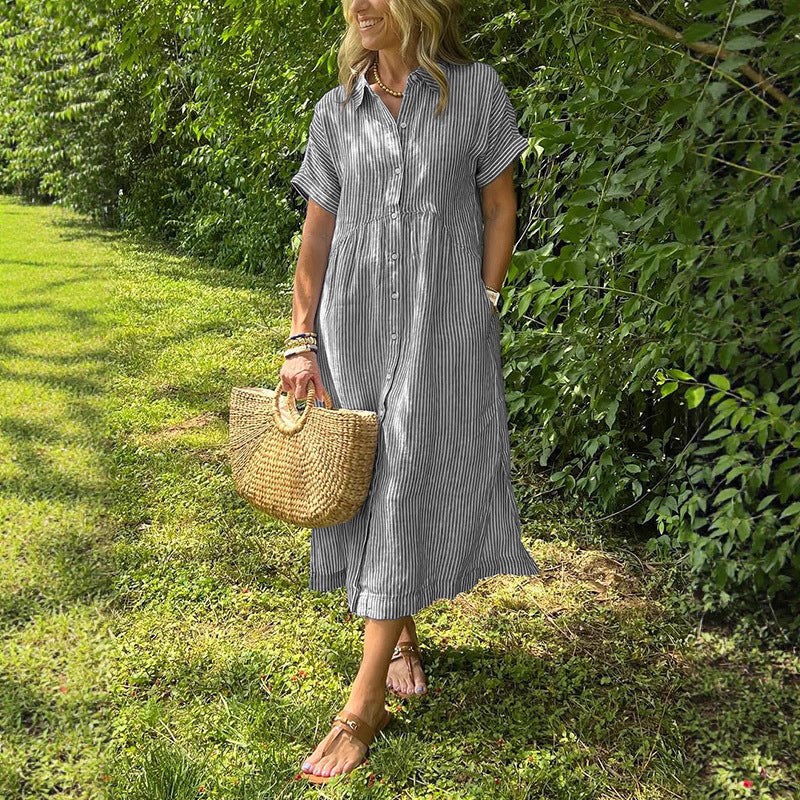 Robe rayée lin et coton – Élégance intemporelle