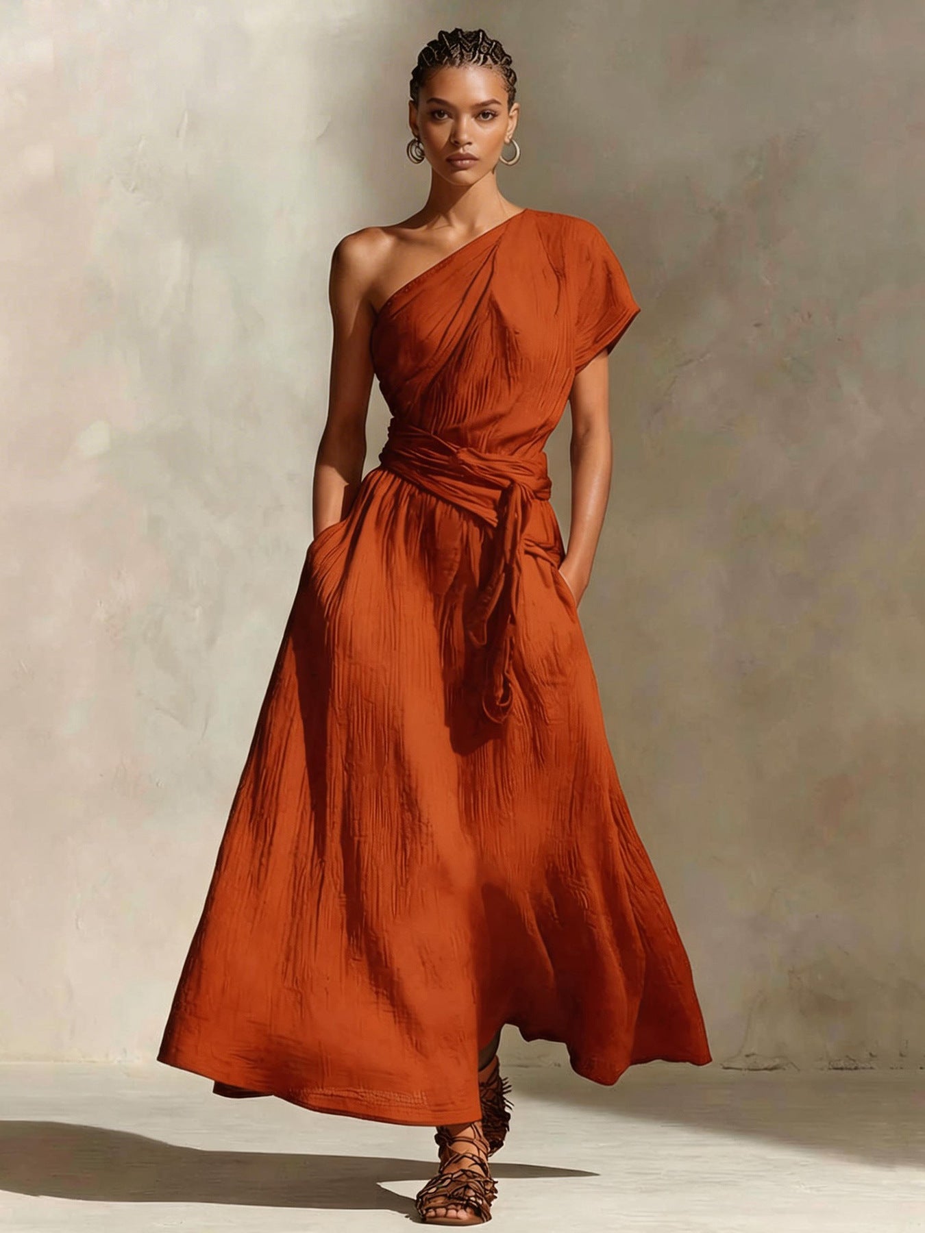 Robe longue asymétrique à nouure