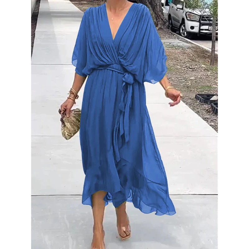 Robe asymétrique manches chauve-souris — Élégance fluide