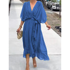 Robe asymétrique manches chauve-souris — Élégance fluide