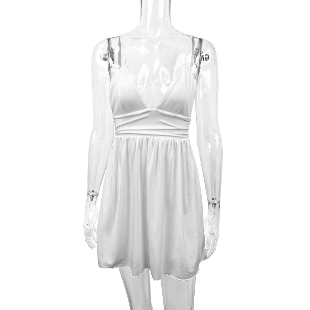 Pure white backless halter mini dress