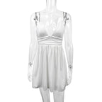 Pure white backless halter mini dress