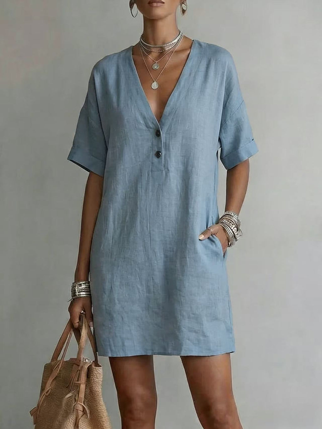 Robe lin-coton boutons — Coupe ample et intemporelle