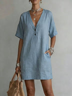 Robe lin-coton boutons — Coupe ample et intemporelle