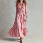 Robe patineuse col V sans manches à laçage