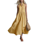 Robe-chemise lin et coton, coupe ample sans manches