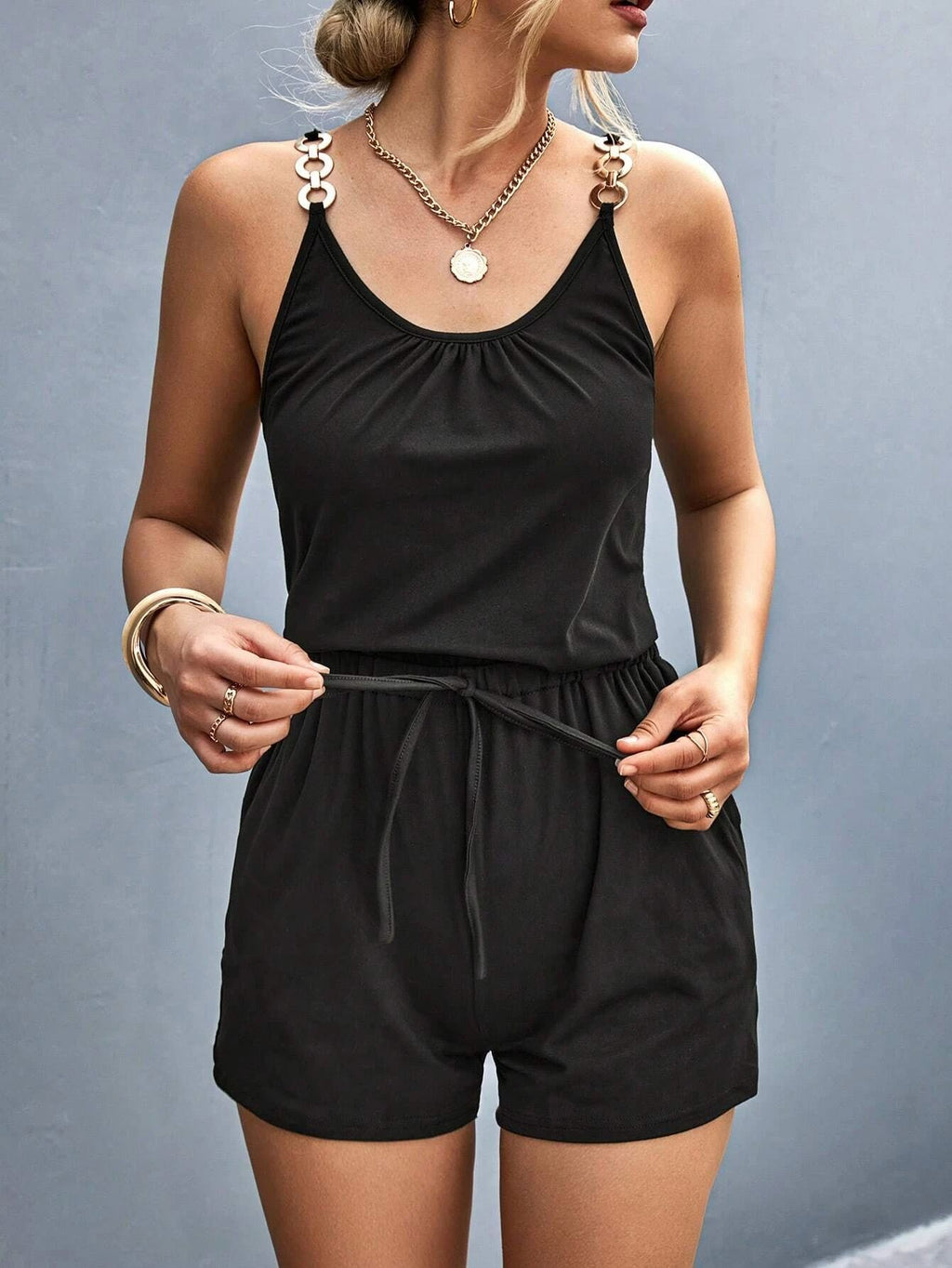 Combinaison short à bretelles métalliques - Chic&Shines