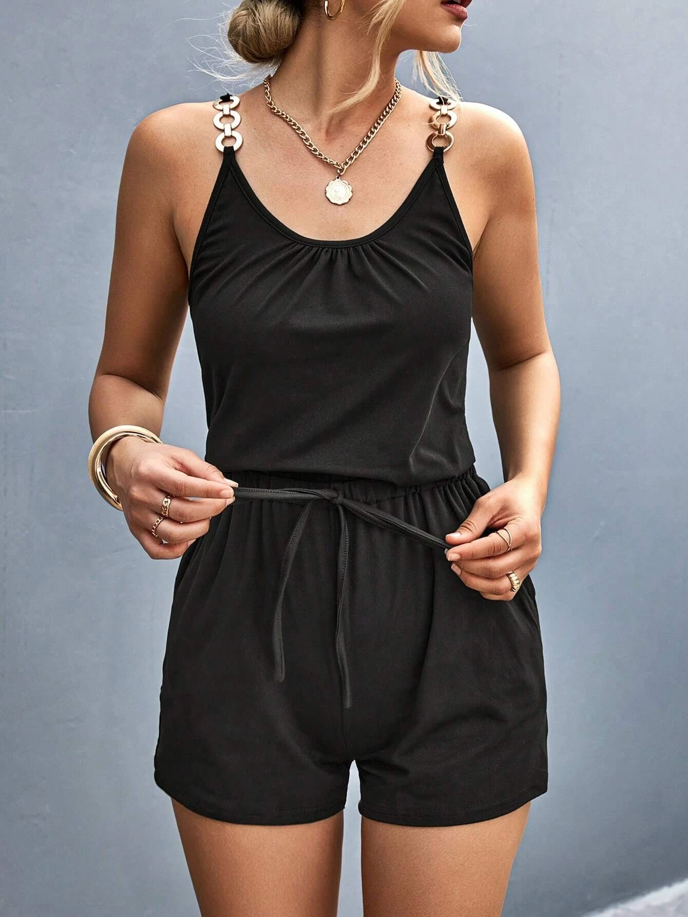 Combinaison short à bretelles métalliques - Chic&Shines