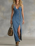 Robe denim sans manches coupe vintage