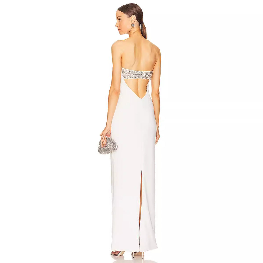 Robe du soir blanc à haut tube orné de diamants
