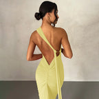 Robe du soir jaune pâle, ceinture enveloppante