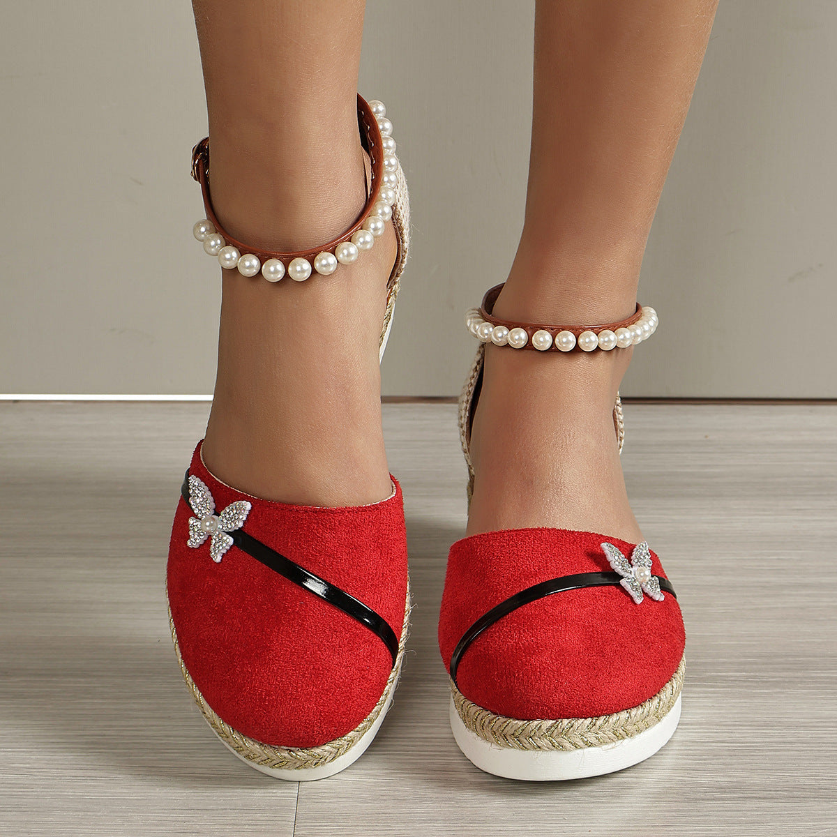 Chaussure compensée à nœud en corde de paille tressée - Chic&Shines