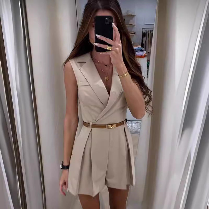 Combinaison short sans manches col V