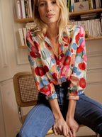 Blouse boho Vienna rouge à fleurs coupe élégante look romantique automne