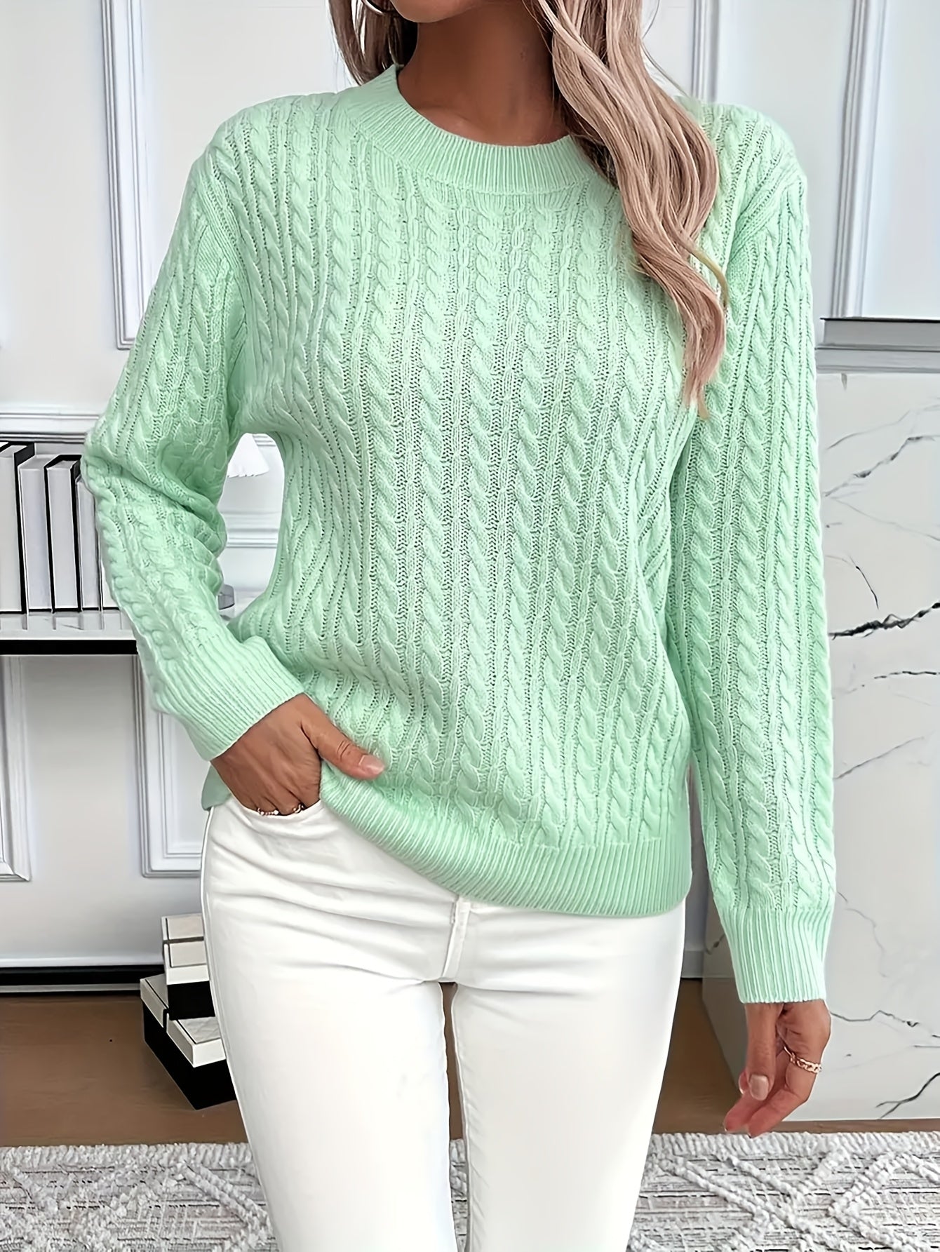Women's Cable Knit Sweater - Soft and Stylish Pullover for Spring and Autumn