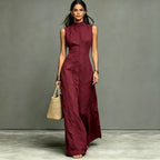 Robe longue sans manches col dressé — Élégance intemporelle