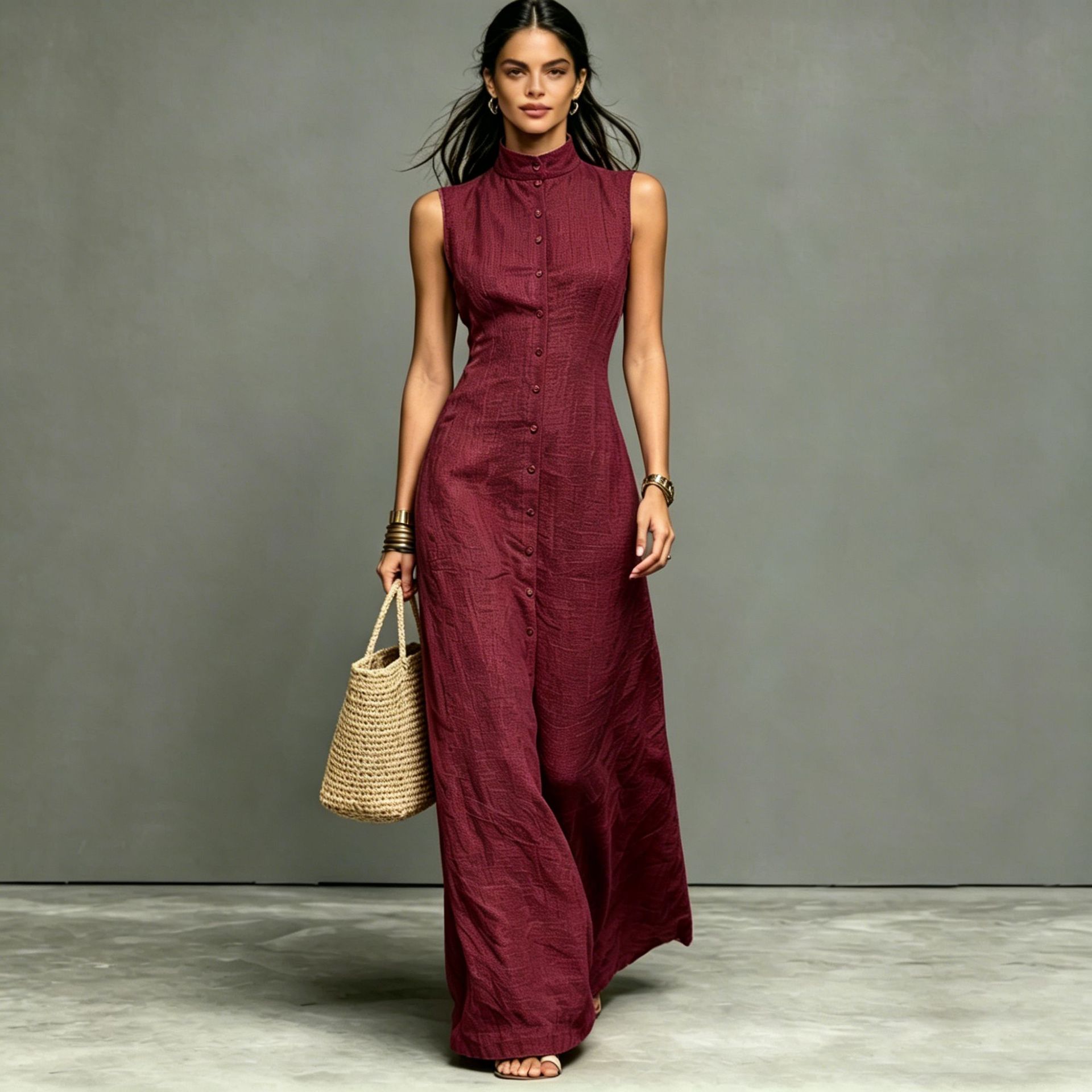 Robe longue sans manches col dressé — Élégance intemporelle