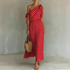 Robe asymétrique à pois imprimée - Élégance moderne