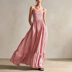 Robe longue rayée à fines bretelles