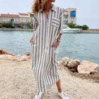 Chemise rayée coton-lin, style décontracté et respirant