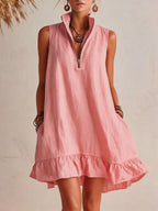Robe trapèze sans manches à col demi-zip et volant