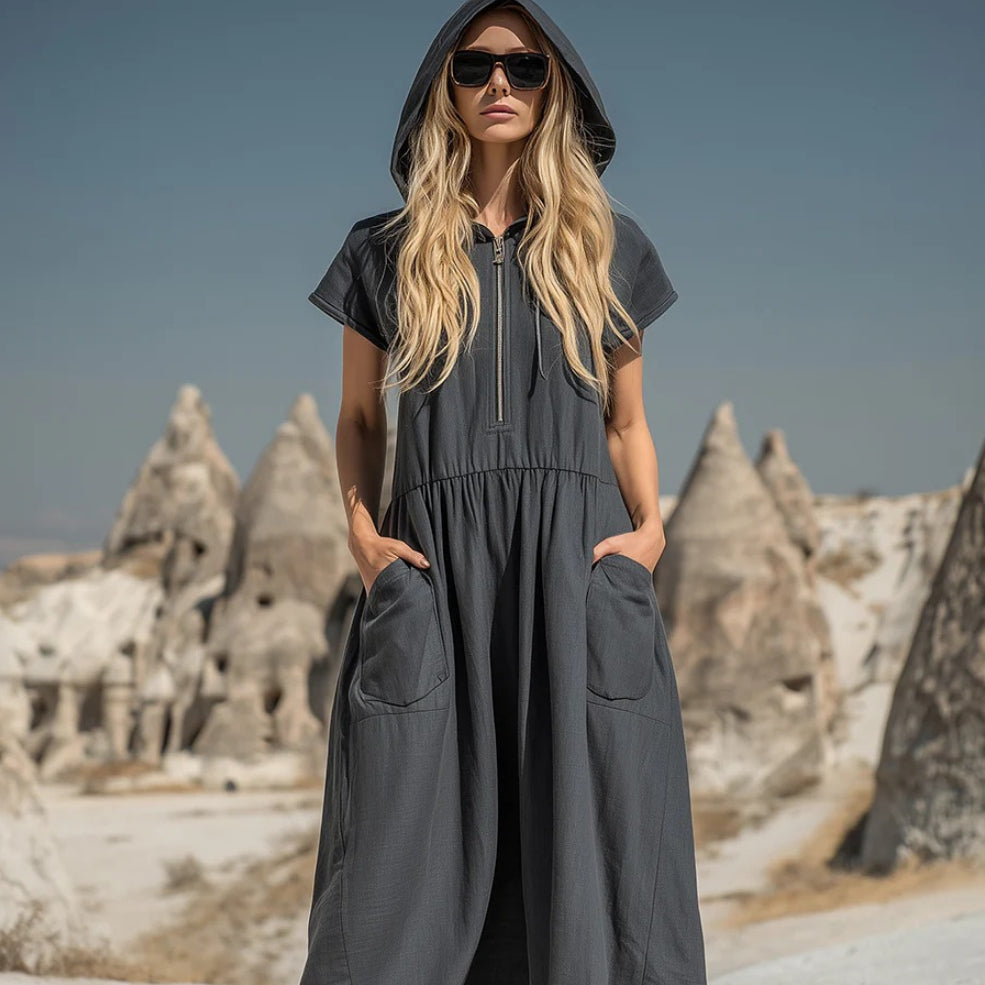 Robe midi à capuche et demi-zip