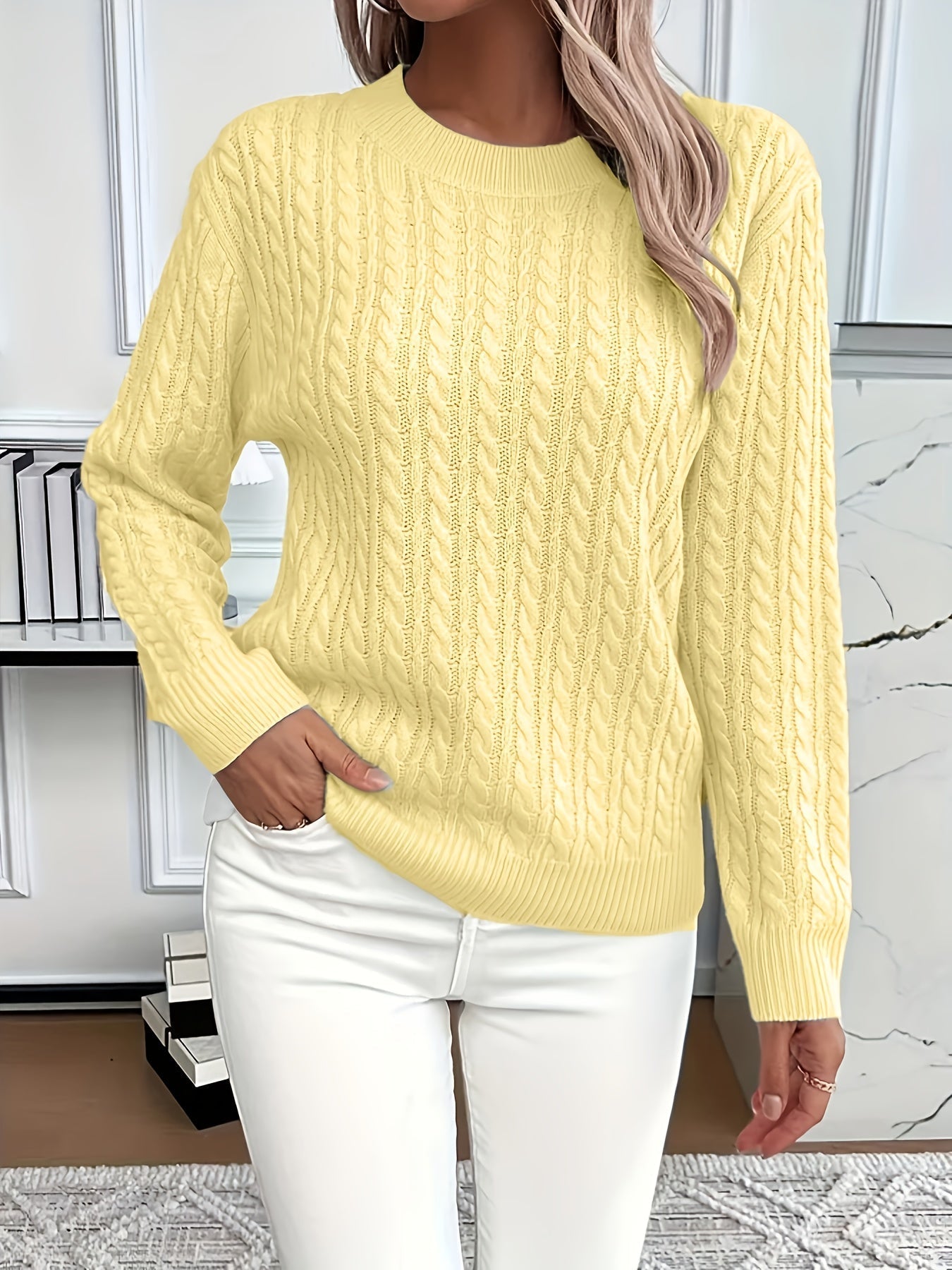Women's Cable Knit Sweater - Soft and Stylish Pullover for Spring and Autumn
