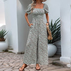 Floral Square Neck Puff Sleeve Jumpsuit