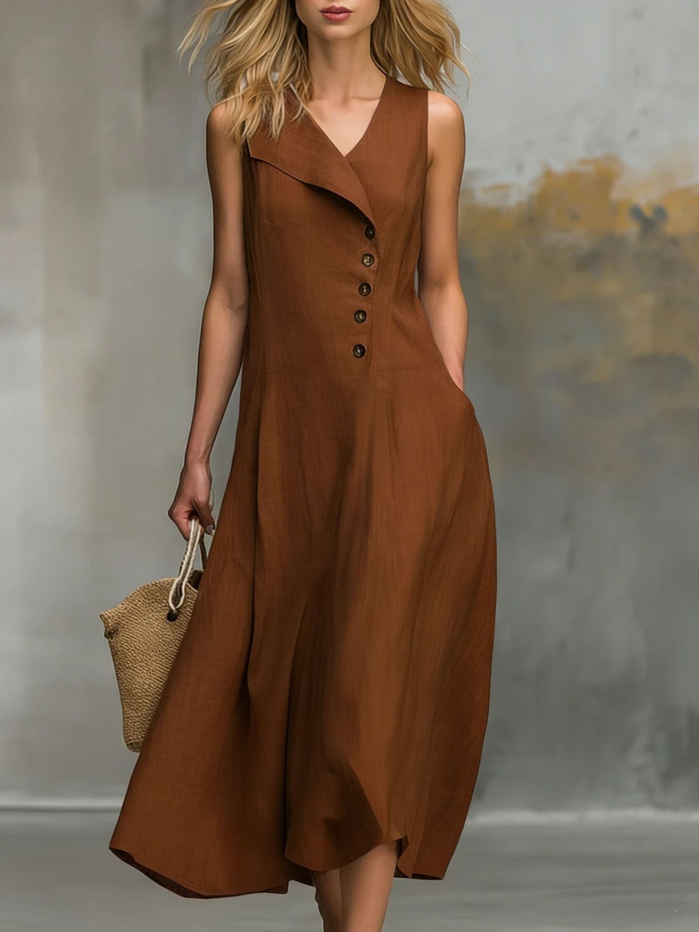 Robe chemise sans manches à col officiel