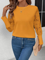 Liv's elegant floral lace T-shirt for women, round neck