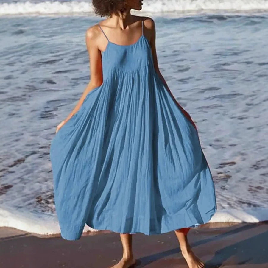 Sleeveless fluid midi wrap dress