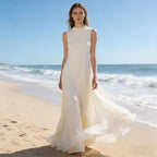 Robe longue plissée à taille marquée — Abricot
