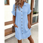 Chemise-robe lin coton unie à boutons