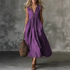 Robe longue col V sans manches – Unie et intemporelle