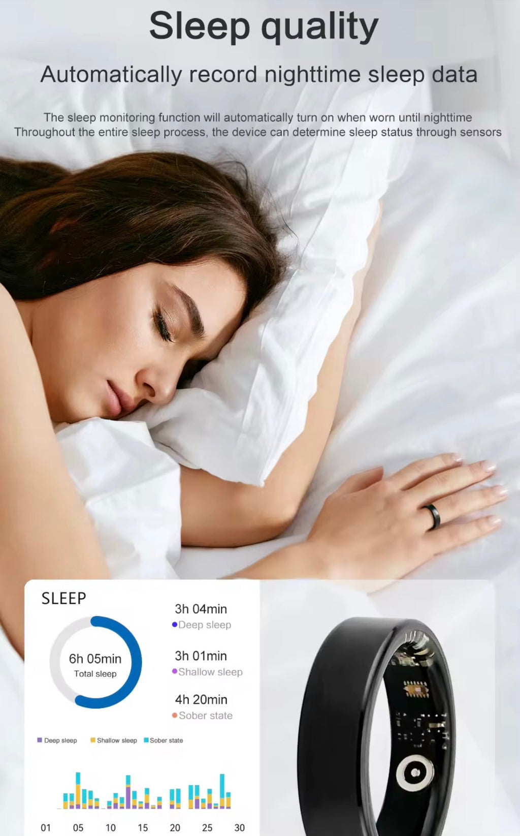 Silver Connected Ring Health and Activity Tracking