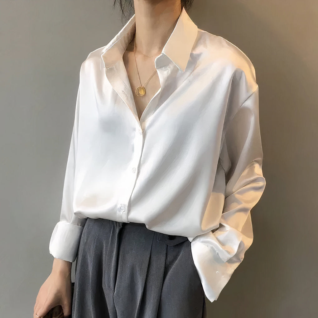 Chemisier en satin | Chemisier élégant pour femme, coupe droite et brillance subtile