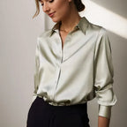 Chemisier en satin | Chemisier élégant pour femme, coupe droite et brillance subtile