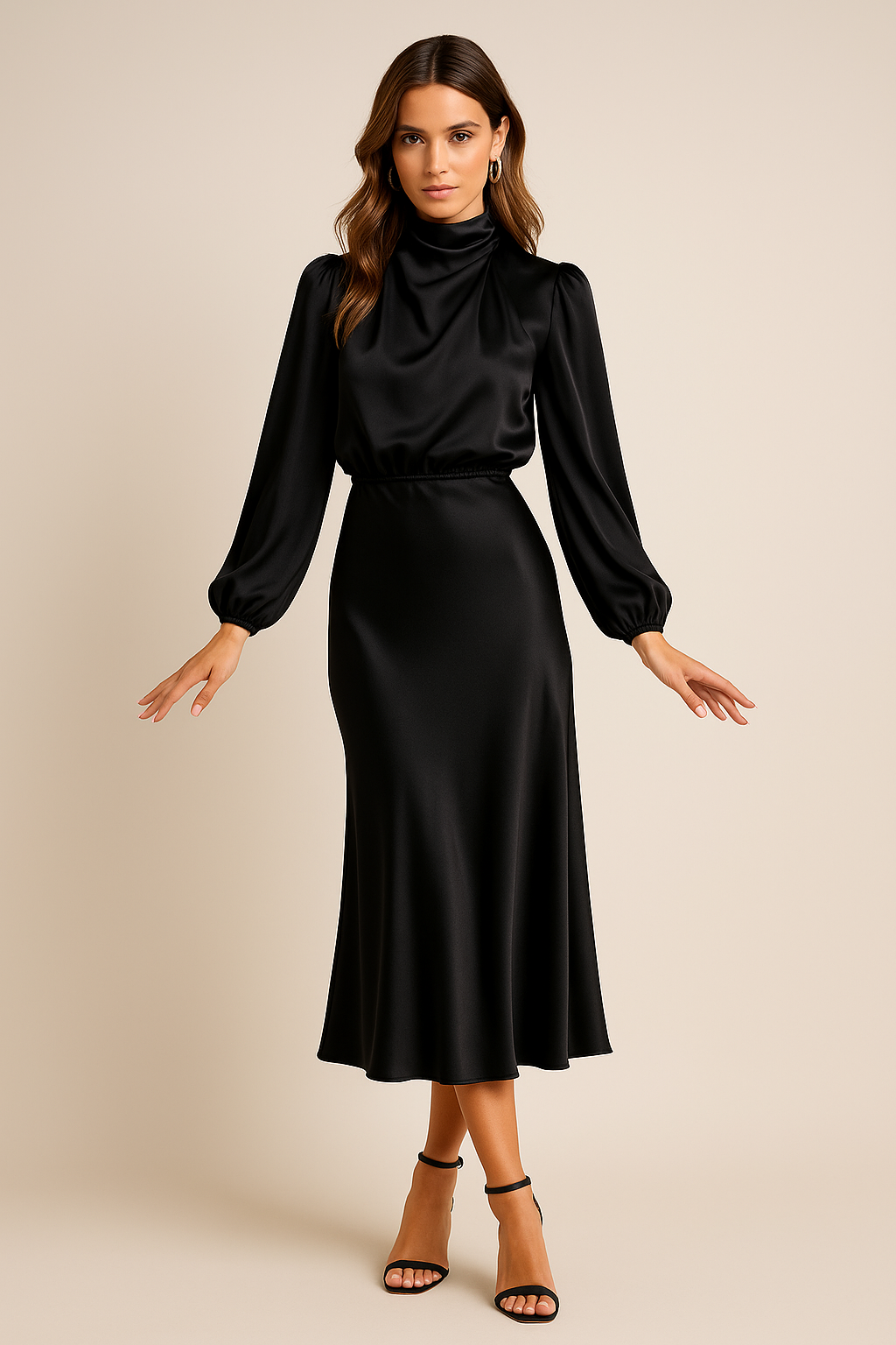 Robe midi décontractée en satin pour femme
