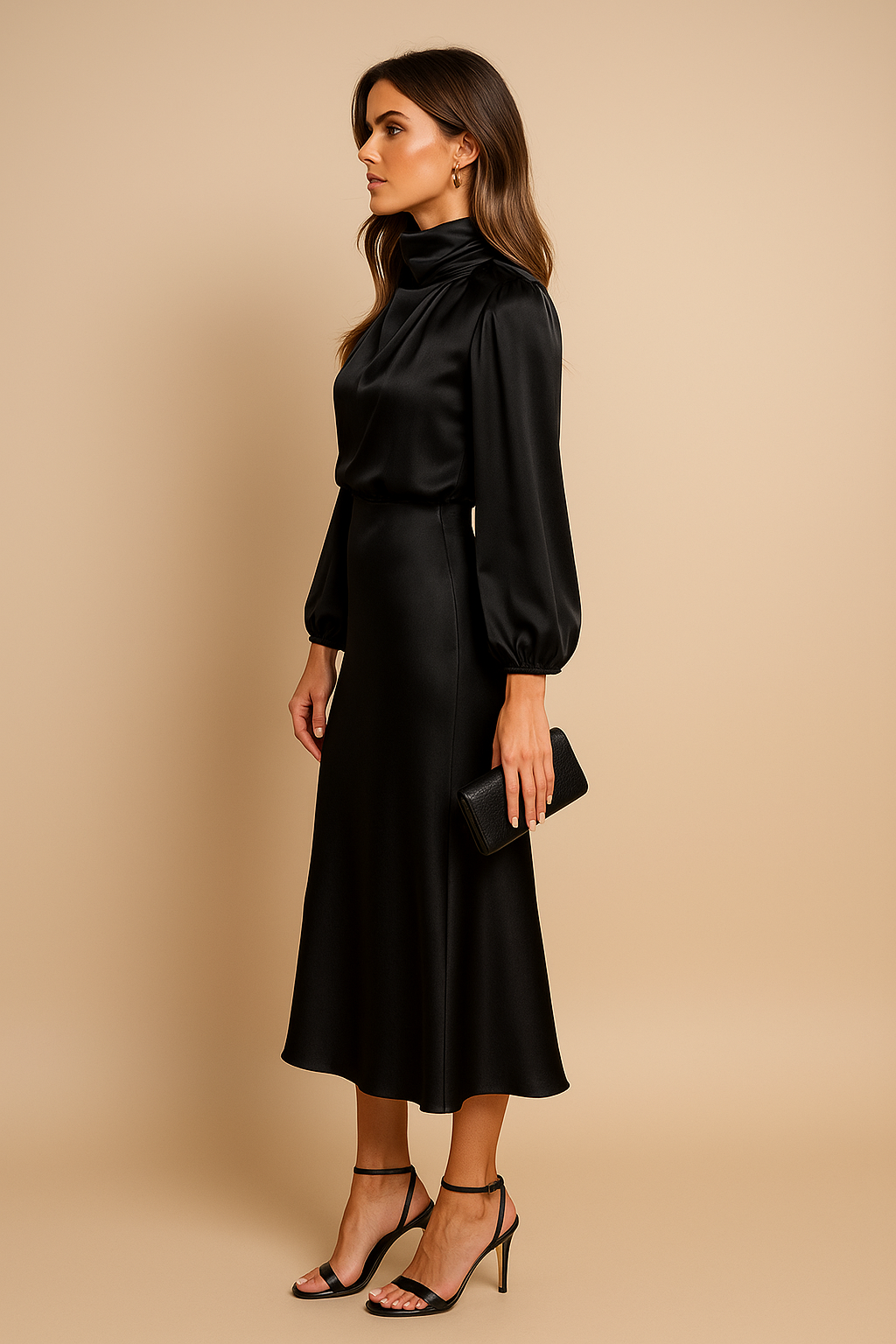Robe midi décontractée en satin pour femme