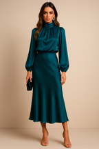 Robe midi décontractée en satin pour femme
