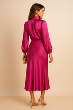 Robe midi décontractée en satin pour femme