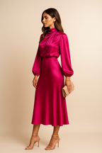 Robe midi décontractée en satin pour femme